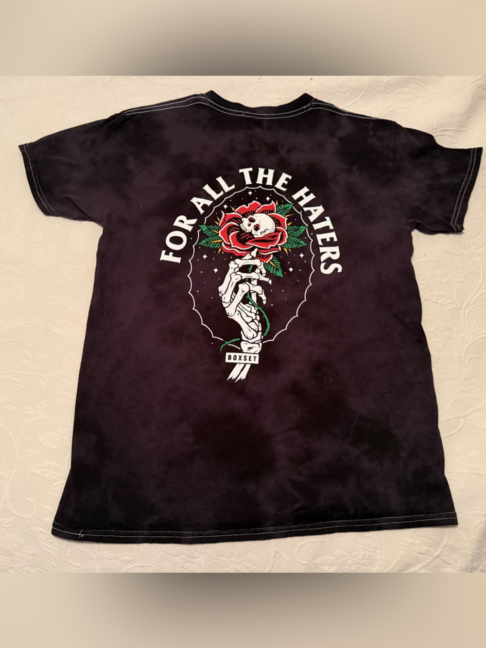 BOXSET “For all the haters” T-Shirt M Black Skull Rose 100% Cotton Black